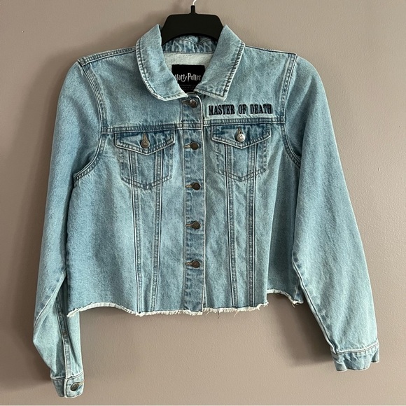 Harry Potter Women's Denim Jacket Deathly Hollows Master of Death Crop Medium - Picture 8 of 15